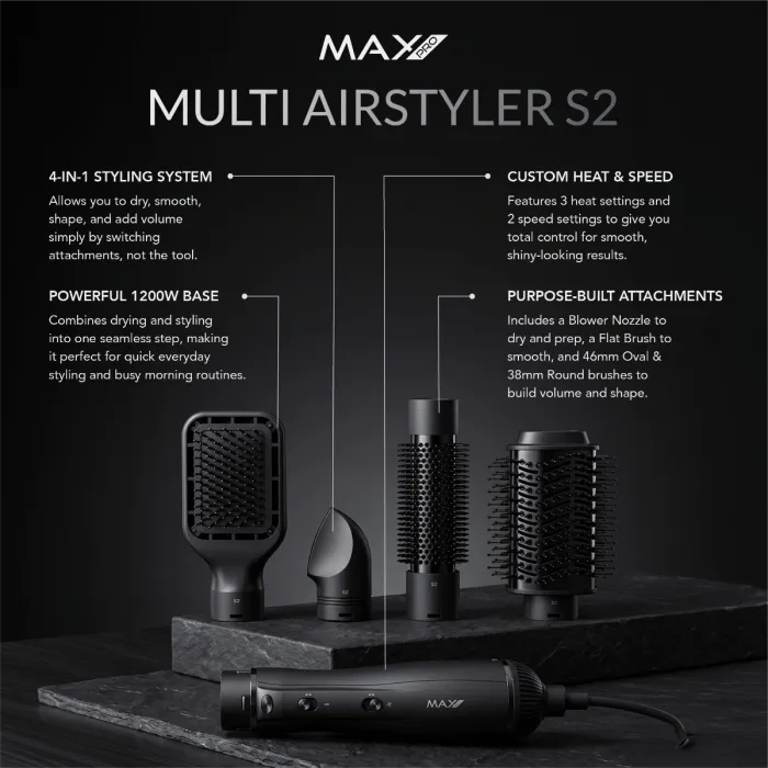 Max Pro Ηλεκτρική Βούρτσα - Πιστολάκι Multi Airstyler S2 - 1200W